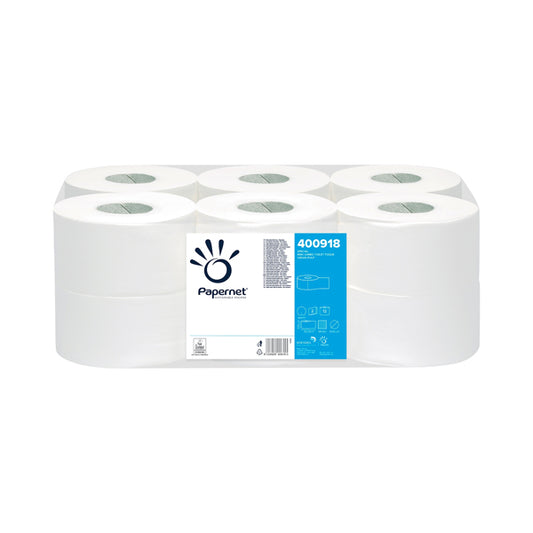 PAPERNET - 400918 - Carta igienica Mini Jumbo - 2 veli - 16,5 gr -  diametro 19,5 cm - 9,5 cm x 152 m - Papernet - 101800 -  Conf. da 12 Pz.