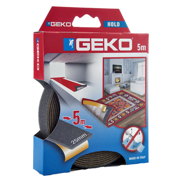 Geko - 220-200 - Nastro adesivo antiscivolo HOLD - per tappeti e moquette - 2,5 cm x 5 m - antracite - Geko - 101809 -  Conf. da 1 Pz.