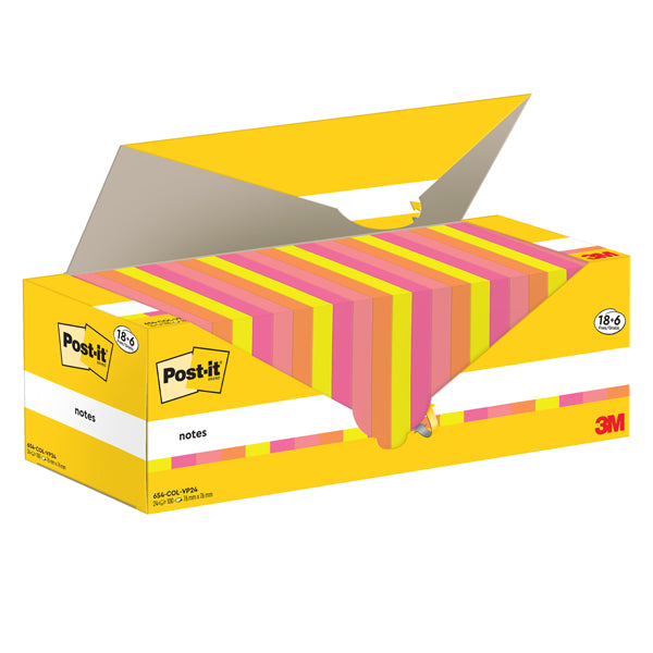 POST-IT - 7100317837 - Cf. 24pz blocco 90fg. Post-it  Super Sticky 76x76mm 654-COL-VP24 colori ass. - 101847 -  Conf. da 1 Pz.