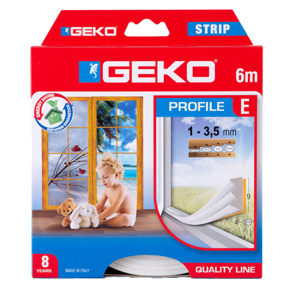 Geko - 1000-5 - Guarnizione in gomma per isolamento STRIP 6mt tipo E bianco Geko - 101932 -  Conf. da 1 Pz.