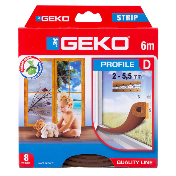 Geko - 1000-64 - Guarnizione in gomma per isolamento STRIP 9x6mmx6mt tipo D marrone Geko - 101936 -  Conf. da 1 Pz.