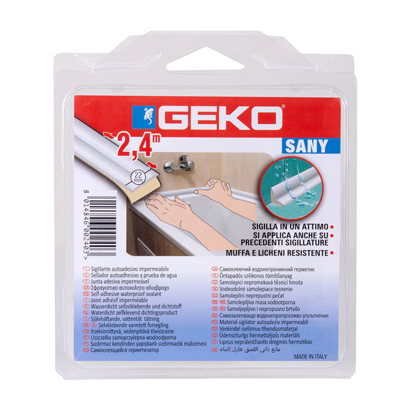Geko - 450-1 - Sigillante adesivo per doccia e lavabi SANY 22mm x 2,4mt bianco Geko - 101951 -  Conf. da 1 Pz.