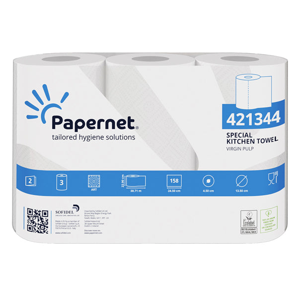 PAPERNET - 421344 - Rotolo asciugatutto professionale - 2 veli - 23 cm x 38,71 m - 158 strappi - bianco - Papernet - pacco 3 rotoli - 101953 -  Conf. da 1 Pz.