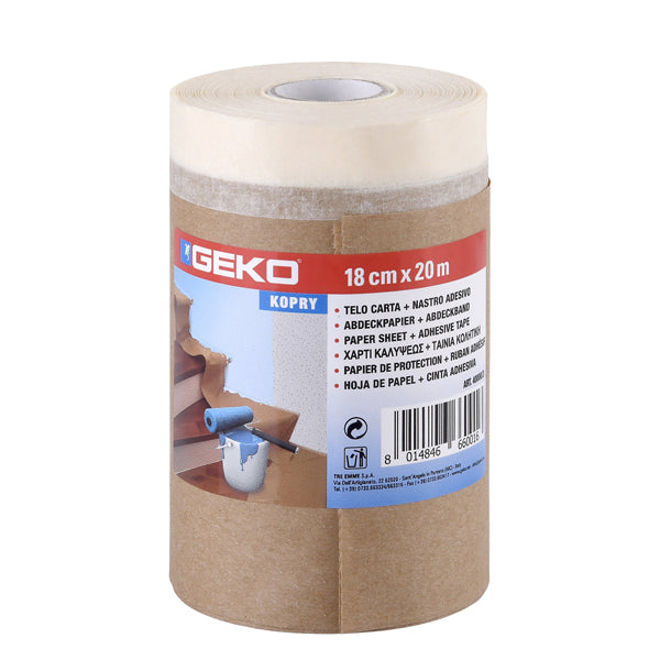 Geko - 40000-5 - Bobinetta nastro adesivo e telo in carta 300mmx20mt Geko - 101973 -  Conf. da 1 Pz.