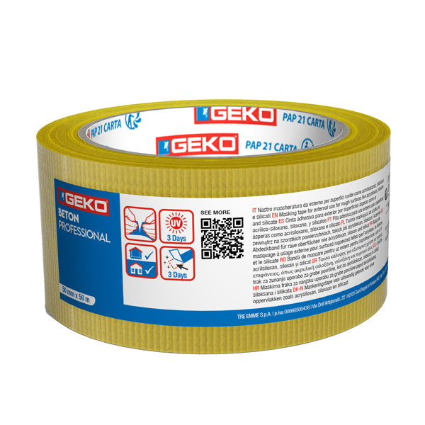 Geko - 21000-615 - Conf 3 Nastri mascheratura da esterno per superfici ruvide BETON 50mmx50mt Geko - 102018 -  Conf. da 1 Pz.