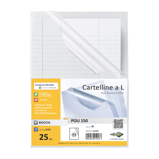 SEI ROTA - 662300 - Cartelline a L Poli 150 - PPL - buccia - 21 x 29,7 cm - trasparente - Sei Rota - conf. 25 pezzi