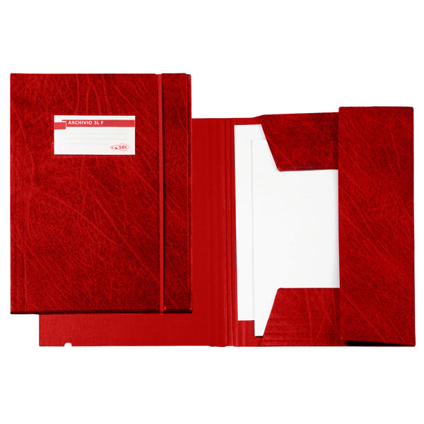 SEI ROTA - 67300112 - Cartellina 3 lembi Archivio 3L F - con elastico - Colpan  - 25 x 35 cm - rosso - Sei Rota
