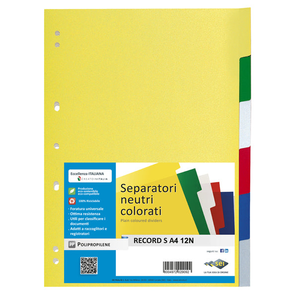 SEI ROTA - 580023 - Separatore Record S - 12 tasti - PP - 21 x 29,7 cm - A4 - multicolore - Sei Rota