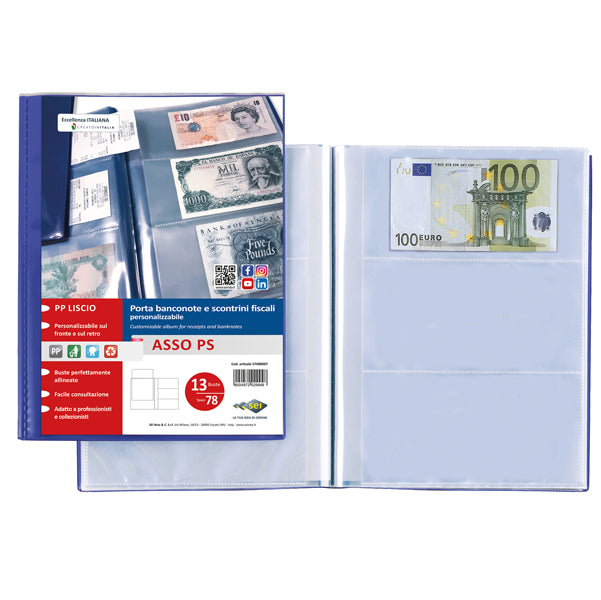 SEI ROTA - 57000007 - Porta scontrini e banconote Asso PS - 21 x 29.7 cm - blu - Sei Rota