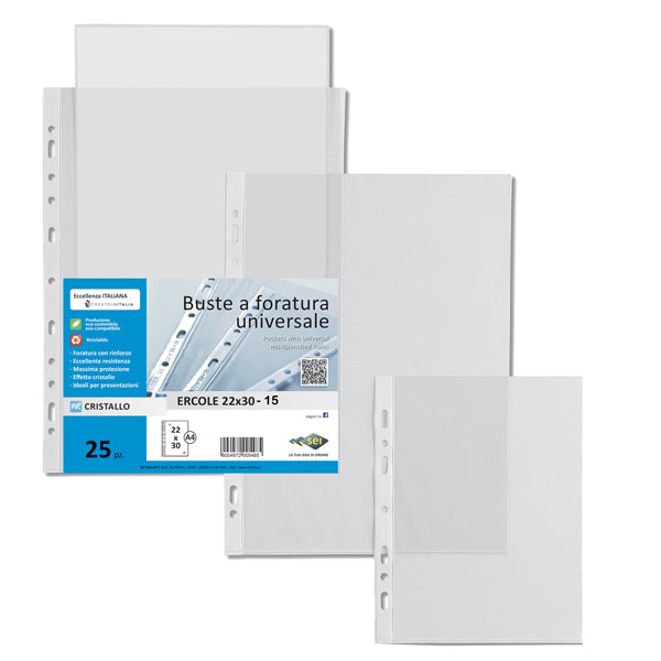 SEI ROTA - 502230 - Buste forate Ercole - PVC liscio - 22 x 30 cm - trasparente - Sei Rota - conf. 25 pezzi