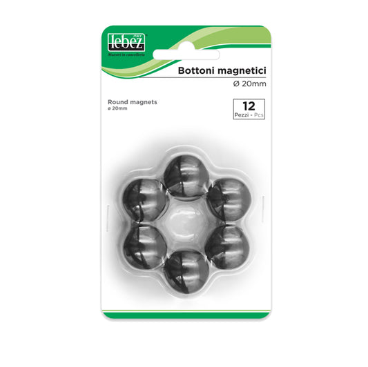 LEBEZ - MR-20-N - Bottoni magnetici - diametro 2 cm - nero - Lebez - blister 12 pezzi