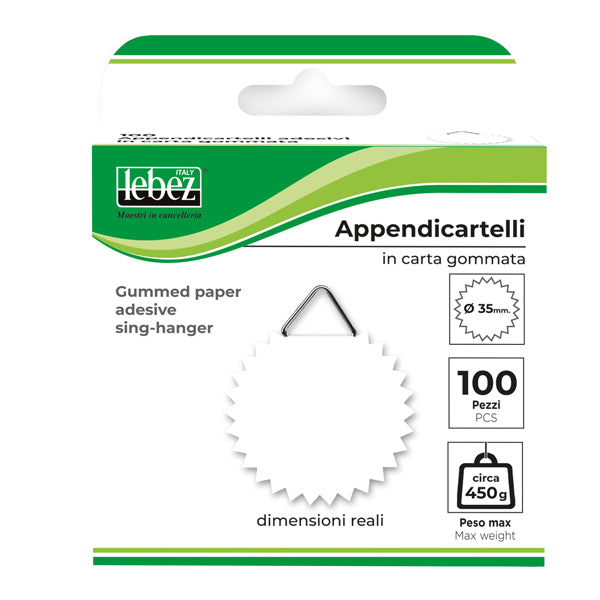 LEBEZ - 0263 - Appendicartelli adesivi - 3,5 cm - carta gommata - bianco - Lebez - conf. 100 pezzi