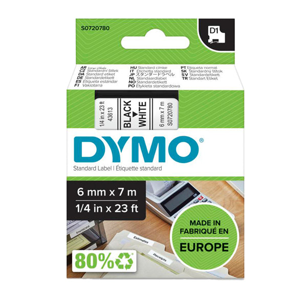 DYMO - S0720780 - Nastro D1 436130 - 6 mm x 7 mt - nero-bianco - Dymo