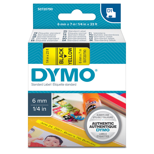 DYMO - S0720790 - Nastro D1 436180 - 6 mm x 7 mt - nero-giallo - Dymo