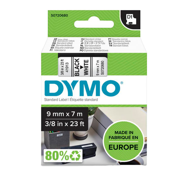 DYMO - S0720680 - Nastro D1 409130 - 9 mm x 7 mt - nero-bianco - Dymo