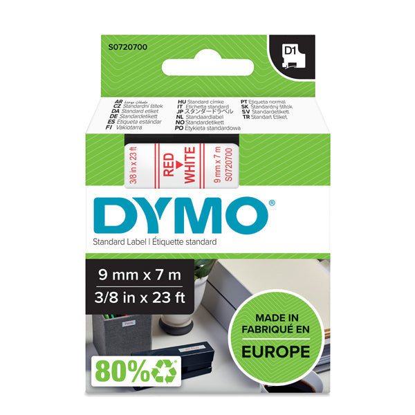 DYMO - S0720700 - Nastro D1 409150 - 9 mm x 7 mt - rosso-bianco - Dymo