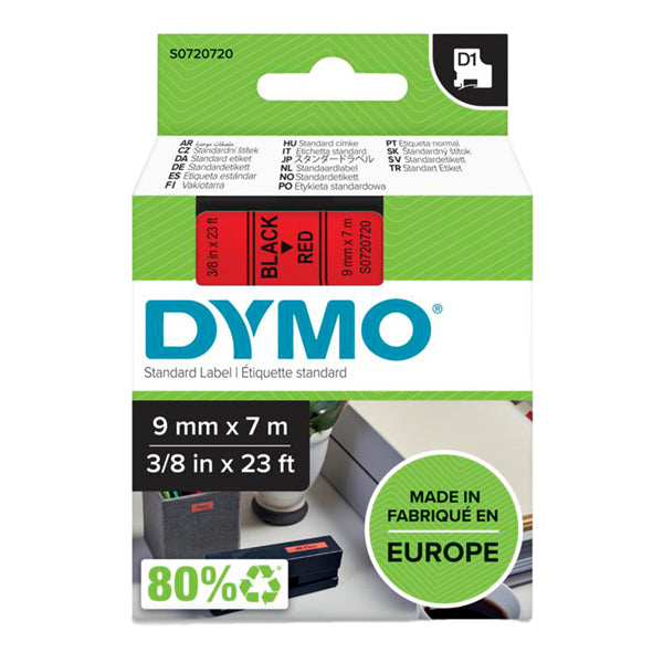 DYMO - S0720720 - Nastro D1 409170 - 9 mm x 7 mt - nero-rosso - Dymo