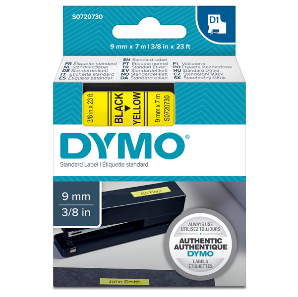 DYMO - S0720730 - Nastro D1 409180 - 9 mm x 7 mt - nero-giallo - Dymo