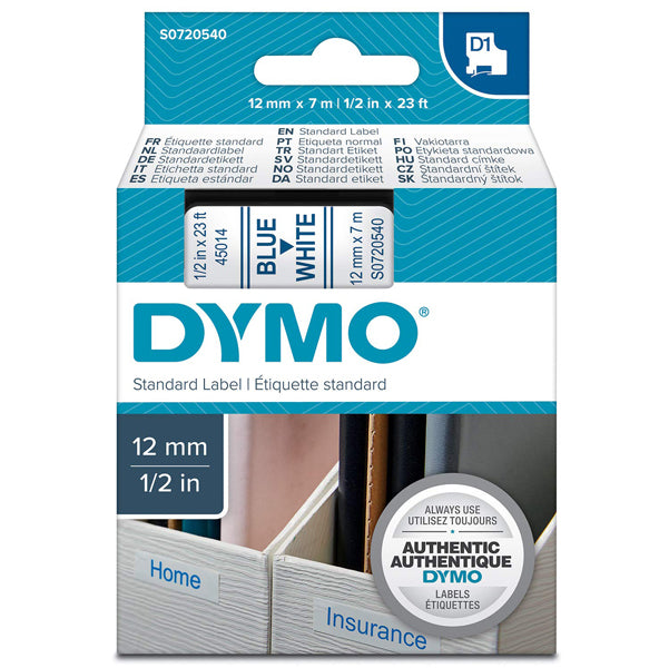 DYMO - S0720540 - Nastro D1 450140 - 12 mm x 7 mt - blu-bianco - Dymo