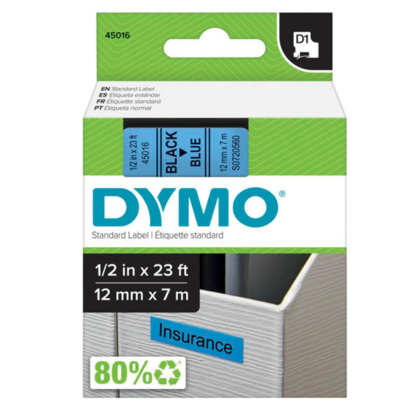 DYMO - S0720560 - Nastro D1 450160 - 12 mm x 7 mt - nero-blu - Dymo