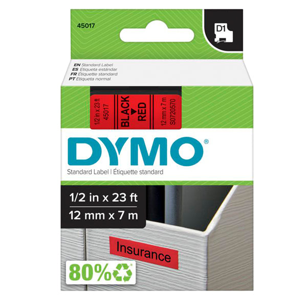 DYMO - S0720570 - Nastro D1 450170 - 12 mm x 7 mt - nero-rosso - Dymo