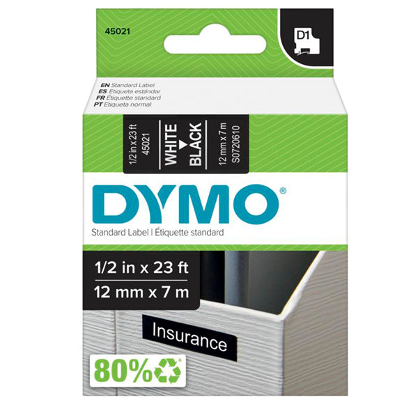 DYMO - S0720610 - Nastro D1 450210 - 12 mm x 7 mt - bianco-nero - Dymo