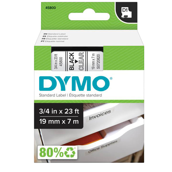 DYMO - S0720820 - Nastro D1 458000 - 19 mm x 7 mt - nero-trasparente - Dymo