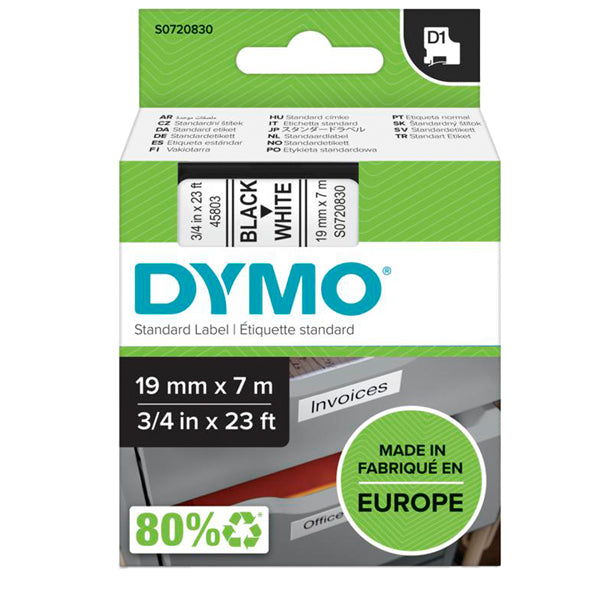 DYMO - S0720830 - Nastro D1 458030 - 19 mm x 7 mt - nero-bianco - Dymo
