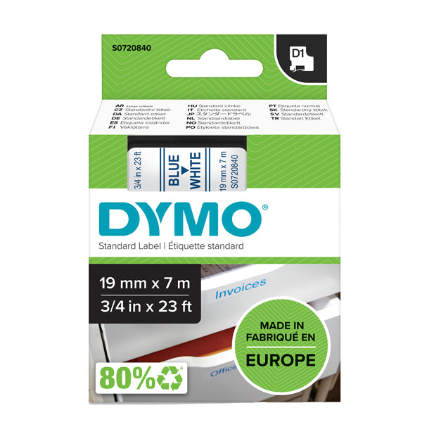 DYMO - S0720840 - Nastro D1 458040 - 19 mm x 7 mt - blu-bianco - Dymo
