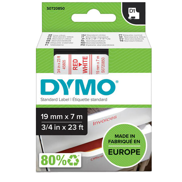 DYMO - S0720850 - Nastro D1 458050 - 19 mm x 7 mt - rosso-bianco - Dymo