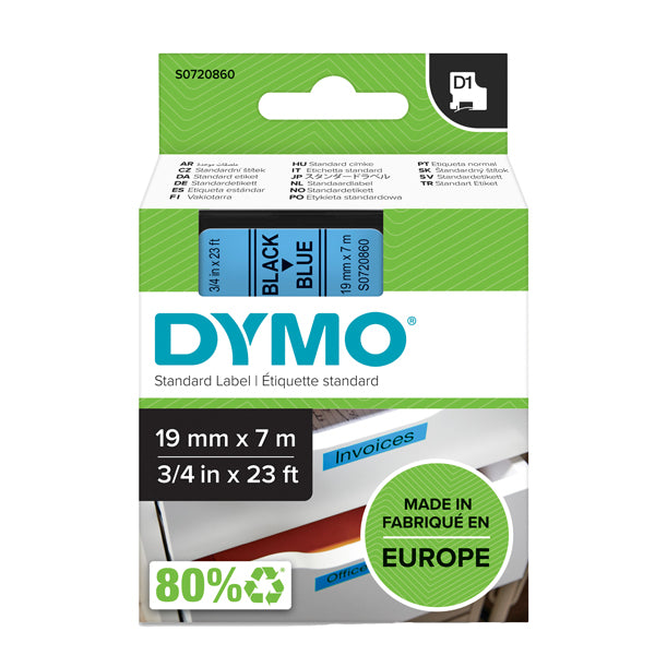 DYMO - S0720860 - Nastro D1 458060 - 19 mm x 7 mt - nero-blu - Dymo