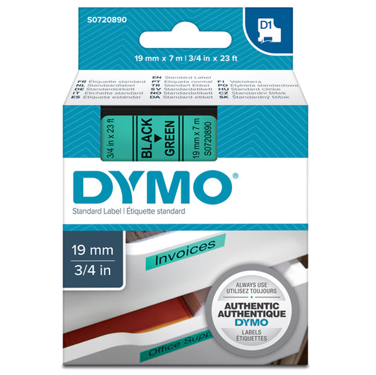 DYMO - S0720890 - Nastro D1 458090 - 19 mm x 7 mt - nero-verde - Dymo