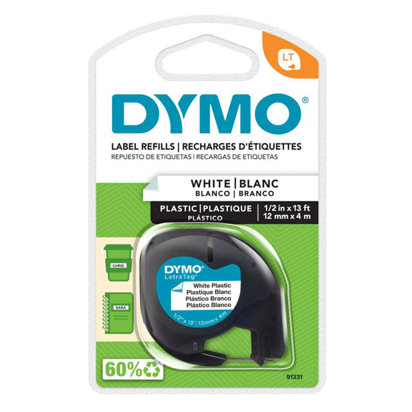 DYMO - S0721660 - Nastro Letratag 912010 - in plastica - 12 mm x 4 mt - bianco - Dymo