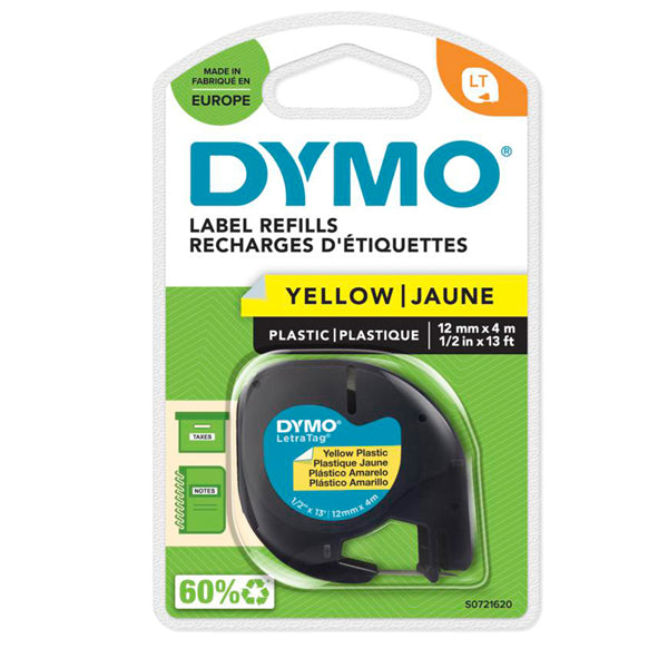 DYMO - S0721620 - Nastro Letratag 912020 - in plastica - 12 mm x 4mt - giallo - Dymo