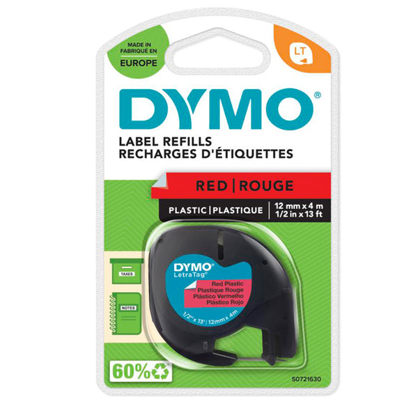 DYMO - S0721630 - Nastro Letratag 912030 - in plastica - 12 mm x 4 mt - rosso - Dymo