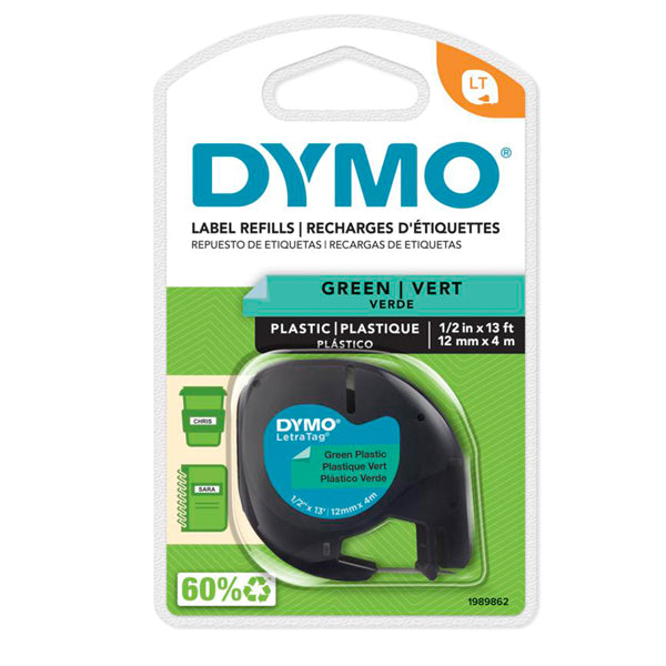 DYMO - S0721640 - Nastro Letratag 912040 - in plastica - 12 mm x 4 mt - verde - Dymo