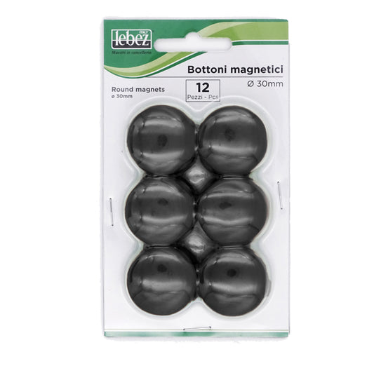 LEBEZ - MR-30-N - Bottoni magnetici - diametro 3 cm - nero - Lebez - conf. 12 pezzi