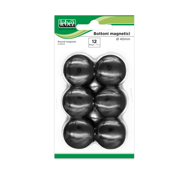 LEBEZ - MR-40-N - Bottoni magnetici - diametro 4 cm - nero - Lebez - conf. 12 pezzi