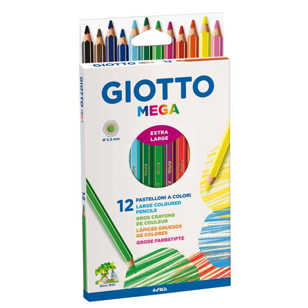GIOTTO - 225600 - Pastelli colorati Mega - esagonale - mina 5,5 mm  - Giotto - conf. 12 pezzi