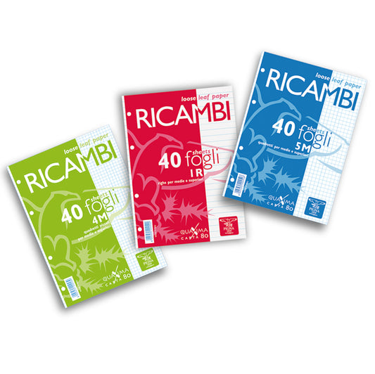 PIGNA - 00629030Q - Ricambi forati Quaxima - A4 - 5 mm con margine - 80 gr - 40 fogli - Pigna