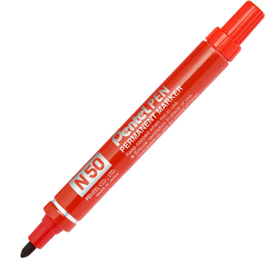 PENTEL - N50-B - Marcatore permanente N50 - punta tonda - rosso - Pentel