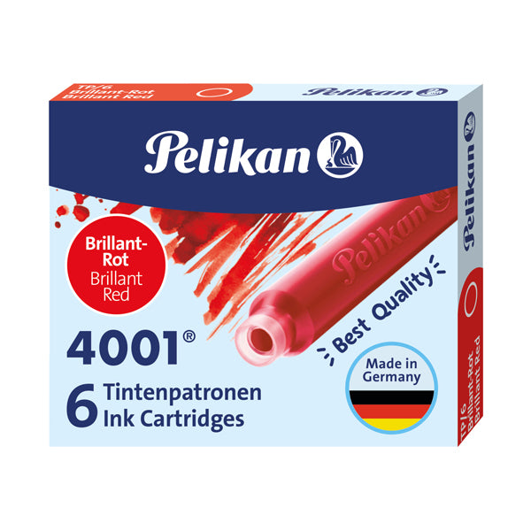 PELIKAN - 301192 - Cartucce inchiostro 4001 (TP-6)  - lunghezza 39mm - rosso - Pelikan  - conf. 6 pezzi