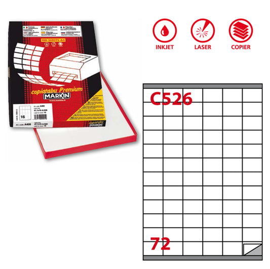 MARKIN - 210C526 - Etichette adesive C526 - permanenti - 35 x 23,5 mm - 72 et-fg - 100 fogli A4 - bianco - Markin