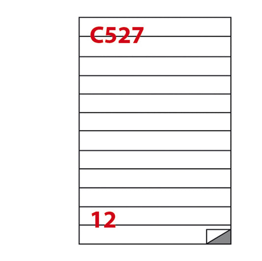 MARKIN - 210C527 - Etichette adesive C527 - permanenti - 210 x 24,75 mm - 12 et-fg - 100 fogli A4 - bianco - Markin