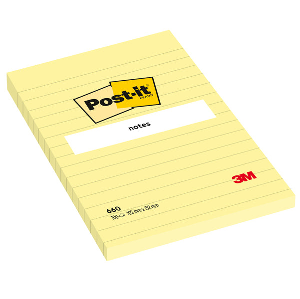 POST-IT - 7100172753 - Blocco foglietti - 660 - a righe - 102 x 152 mm - giallo Canary - 100 fogli - Post it