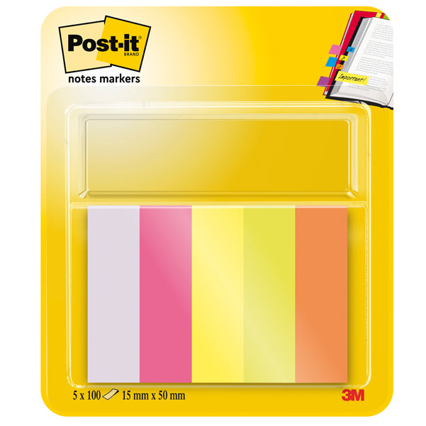 POST-IT - 7100172770 - Segnapagina Post it  in carta - 670-5 - 15 x 50 mm - 5 colori Neon - Post it  - conf. 500 pezzi