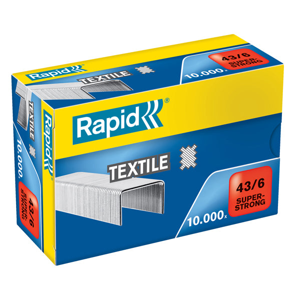 RAPID - 24872200 - Punti Rapid Super Strong Textile - 43-6 - acciaio zincato - per tessuti - Rapid - conf. 10000 pezzi