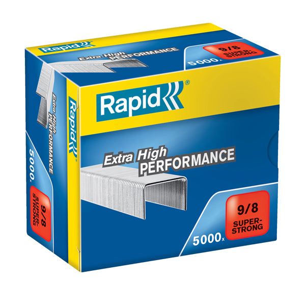 RAPID - 24871000 - Punti Rapid Super Strong - alti spessori - 9-8 - acciaio zincato - metallo - Rapid - conf. 5000 pezzi