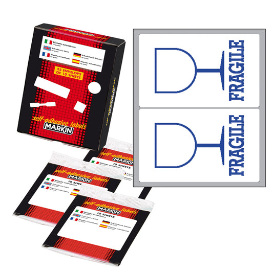 MARKIN - 10060 - Etichetta adesiva - Fragile - 11,5 x 7 cm - 2 et-fg - 10 fogli per busta - bianco - Markin