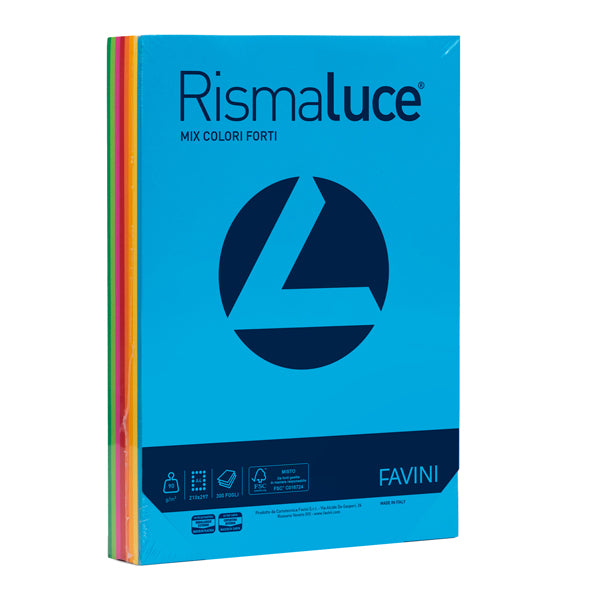 FAVINI - A66X314 - Carta Rismaluce - A4 - 90 gr - mix 8 colori - Favini - conf. 300 fogli